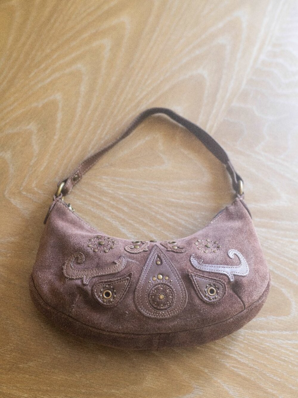 Y2K Vintage 2000s Brown Suede Leather Shoulder Handbag